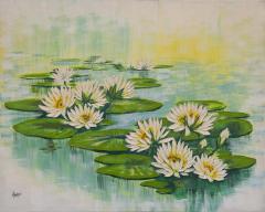  Anderson Large Abstract Waterlilies Painting Oil on Canvas Signed Anderson Circa 1970s - 4120199