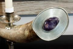  Anthony Redmile Anthony Redmile Mounted Horn Candle Holders With Polished Amethysts 1970s - 290633