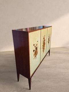  Anzani Italian Parchment Sideboard or Bar Cabinet with Floral Inlays Anzani 1950s - 4792761