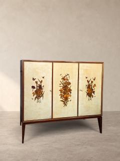  Anzani Italian Parchment Sideboard or Bar Cabinet with Floral Inlays Anzani 1950s - 4792762