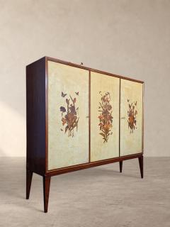  Anzani Italian Parchment Sideboard or Bar Cabinet with Floral Inlays Anzani 1950s - 4792763