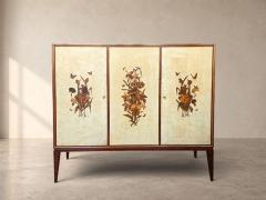  Anzani Italian Parchment Sideboard or Bar Cabinet with Floral Inlays Anzani 1950s - 4792769