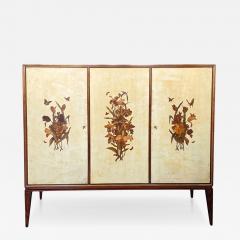  Anzani Italian Parchment Sideboard or Bar Cabinet with Floral Inlays Anzani 1950s - 4792833