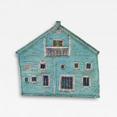  Arabia A Rut Bryk Karjalainen Talo Karelian House Blue Ceramic Wall Plaque 1950s - 4026819