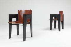  Arco Black Oak and Brown Leather Arco Chairs 1980s - 1216595