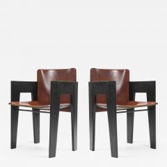  Arco Black Oak and Brown Leather Arco Chairs 1980s - 1218629