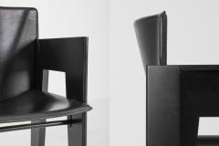  Arco Black Oak and Leather Arco Dining Chairs 1980s - 1226153