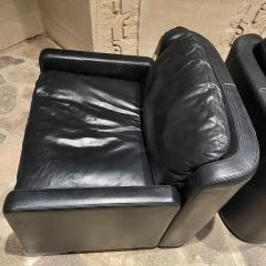  Arflex 1980s Italian Black Leather Club Lounge Chairs Low Profile by Arflex of Italy - 2464446
