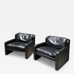  Arflex 1980s Italian Black Leather Club Lounge Chairs Low Profile by Arflex of Italy - 2467380