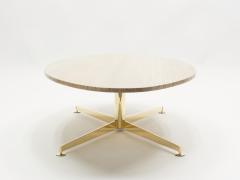  Arflex First Arflex Edition by Michel Kin Elliptical travertine brass Coffee Table 1960 - 1726959