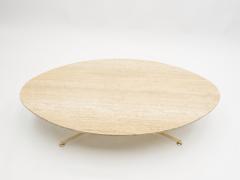  Arflex First Arflex Edition by Michel Kin Elliptical travertine brass Coffee Table 1960 - 1726960