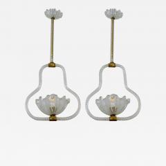  Aristi Barovier Pair of Art Deco Murano Glass and Brass Pendants or Lanterns by Barovier - 3416469
