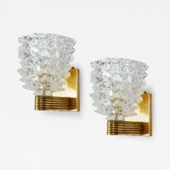  Aristi Barovier Pair of Barovier Neo Art Deco Rostrato Brass Mounted Murano Glass Sconces 1980 - 4532186