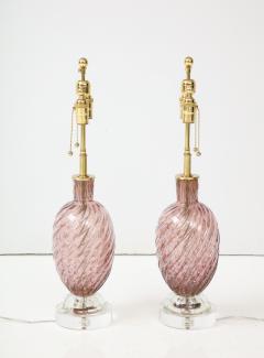  Aristi Barovier Pair of Mid Century Amethyst Colored Murano Glass Lamps by Barovier  - 3216782
