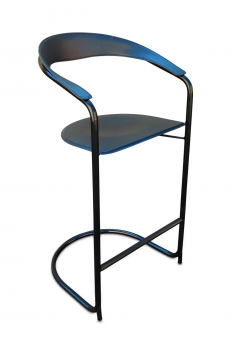  Arrben Italy 3 Post Modern Arrben Italy Canasta Bar Stools Leather Enameled Tubular Steel - 2673568