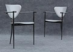  Arrben Italy Set of Four Arrben Marilyn Chairs in Gray Leather Black Chrome Made in Italy - 3387658