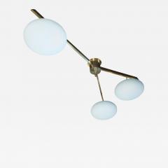  Arredoluce Brushed Brass and Frosted Glass Three Arm Globe Chandelier Manner of Arredoluce - 1561388