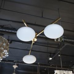  Arredoluce Brushed Brass and Frosted Glass Three Arm Globe Chandelier Manner of Arredoluce - 2659927