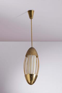  Arredoluce Pair of Italian Brass and Opaline Glass Pendants Spindle Form 1950s - 4571524