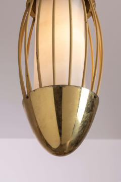  Arredoluce Pair of Italian Brass and Opaline Glass Pendants Spindle Form 1950s - 4571534