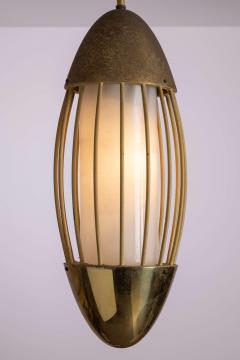  Arredoluce Pair of Italian Brass and Opaline Glass Pendants Spindle Form 1950s - 4571540