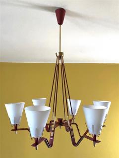  Arredoluce Red Metal and Opaline Glass Ceiling Light - 1423744