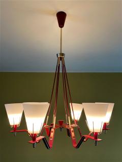  Arredoluce Red Metal and Opaline Glass Ceiling Light - 1423745