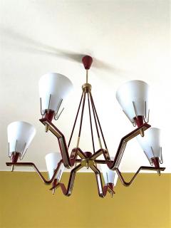  Arredoluce Red Metal and Opaline Glass Ceiling Light - 1423749