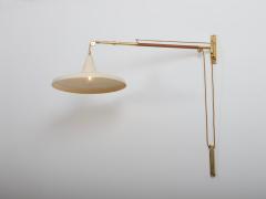  Arredoluce Swing arm wall light Brass and leather Italy c1950 Brass n - 4193935