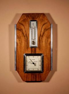  Art Deco Walnut And Chrome Barometer Thermometer - 3264499