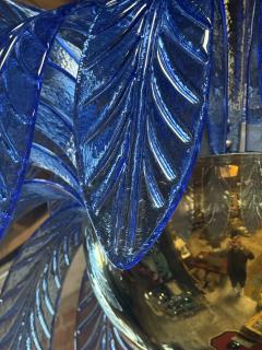  Arte Vetro Murano Italian Murano Blue Leaf Palm Chandelier with Brass Globe Base 1970s - 4255960
