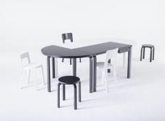  Artek Authentic Stool E60 in Lacquered Birch with Linoleum Seat by Alvar Aalto Artek - 998315