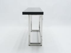  Artelano Italian Mid century black lacquer chrome extending console table 1970s - 1327291