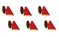  Arteluce 1950s Italian Red Cone Sconces in the Manner of Arteluce - 744146