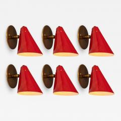  Arteluce 1950s Italian Red Cone Sconces in the Manner of Arteluce - 745100