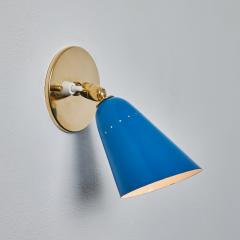  Arteluce 1960s Gino Sarfatti Model 26b Blue and Brass Wall Lamp for Arteluce - 3425697