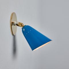  Arteluce 1960s Gino Sarfatti Model 26b Blue and Brass Wall Lamp for Arteluce - 3425698
