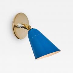  Arteluce 1960s Gino Sarfatti Model 26b Blue and Brass Wall Lamp for Arteluce - 3426311