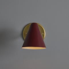  Arteluce Pair of 1950s Conical Red Metal Brass Sconces by Gino Sarfatti for Arteluce - 3829688