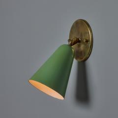  Arteluce Pair of 1950s Green Metal and Brass Sconces for Arteluce - 3919876