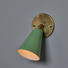  Arteluce Pair of 1950s Green Metal and Brass Sconces for Arteluce - 3919883