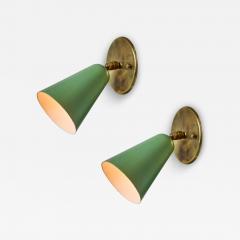  Arteluce Pair of 1950s Green Metal and Brass Sconces for Arteluce - 3923120