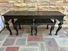  Artes De Mexico Fabulous Brutalist Modern Iron Strap Inlayed Console Table with Matching Stools - 3983385