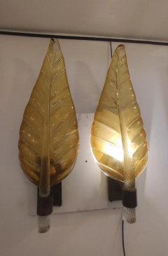  Artisti Barovier Pair of Murano Glass Leaves Sconces in Barovier Style - 2886257