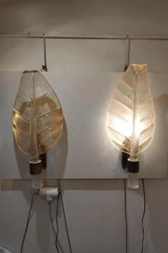  Artisti Barovier Pair of Murano Glass Leaves Sconces in Barovier Style - 2886255
