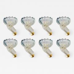  Artisti Barovier Set of Eight Barovier Art Deco Brass Mounted Murano Glass Sconces 1940 - 2279552