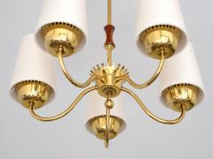  Asea ASEA Belysning Five Arm Brass Chandelier with Silk Shades Sweden 1950s - 4580033