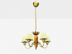  Asea ASEA Swedish Modern Chandelier Brass Elm Fabric Sweden 1947 - 4795590