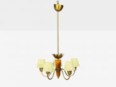  Asea ASEA Swedish Modern Chandelier Brass Elm Fabric Sweden 1947 - 4795591