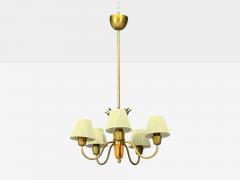  Asea ASEA Swedish Modern Chandelier Brass Elm Fabric Sweden 1947 - 4795592